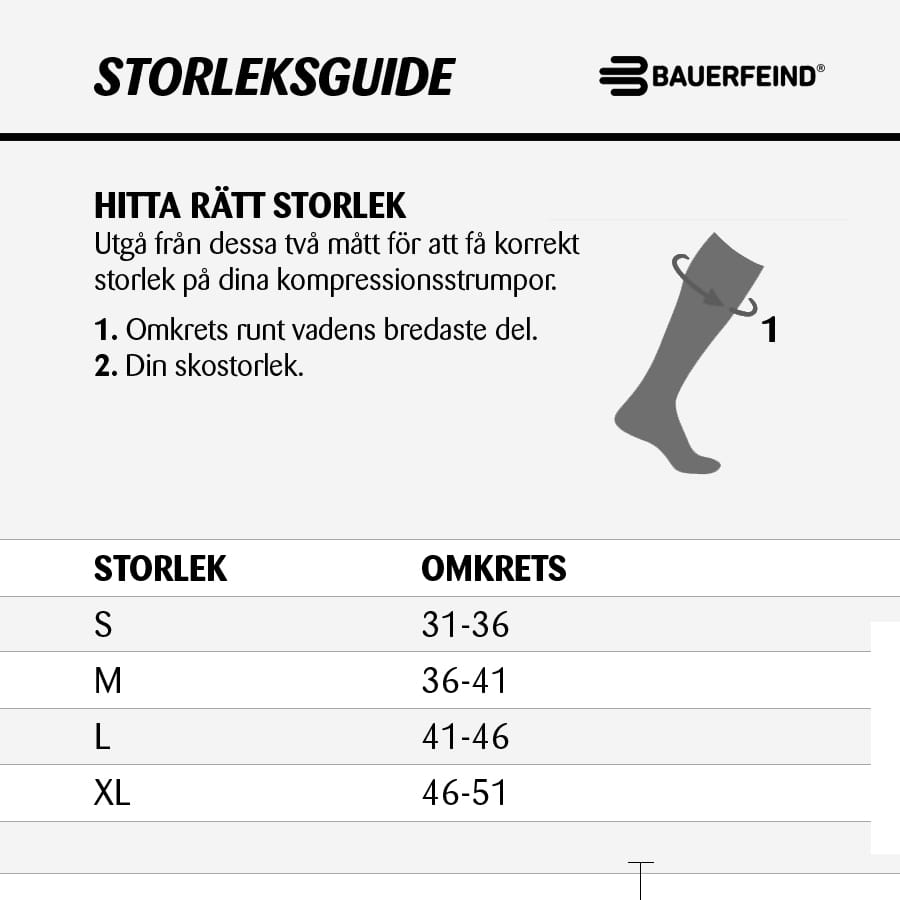 Bauerfeind Run Performance Compression Socks Storleksguide