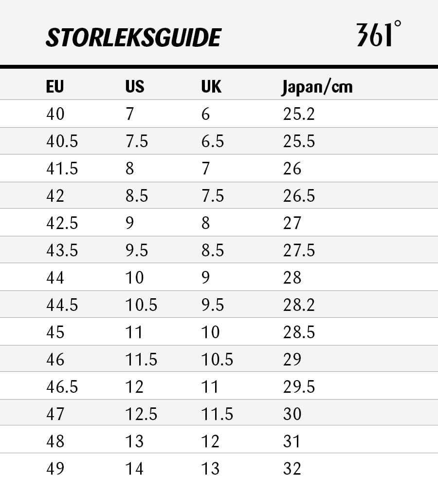 361 Herr storleksguide
